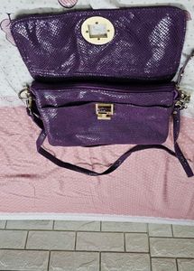 Purple Snakeski  Textured Shoulder Bag