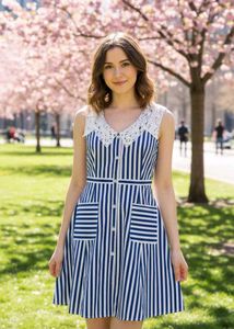 Classic Striped Dress with Crochet Collar