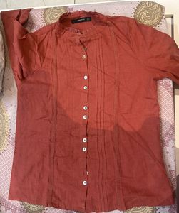 Rust Orange Button-Up Blouse