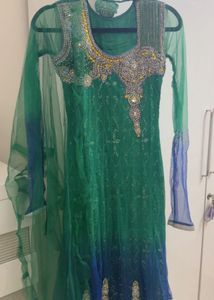 Stunning Green & BlueEmbellished Wedding Kurta Set