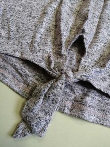 *Grey Melange Front Knot Long Sleeve Top with Shou