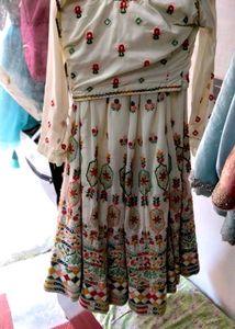 Elegant White &amp; Green Embroidered Lehenga Choli