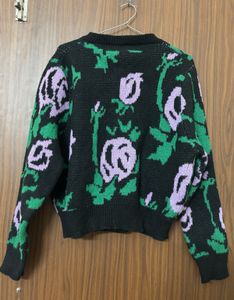 Korean Floral Patterned Cardigan Sweater