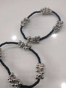 Silver Anklets with Black Beads