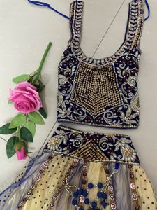 Embellished Blue & Yellow Lehenga Set