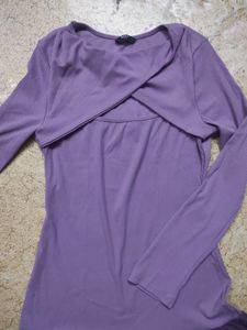 Purple Ribbed Knit Dress with Cutout