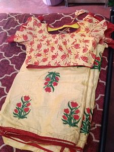 Elegant Yellow Block Print Kurta Set with Blouse