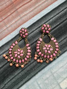Beautiful Pink Stone Jhumka Earrings