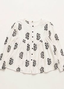 White Block Print Kurta Top