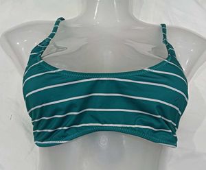 Teal Striped🖤 Bikini Top