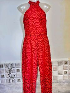 Stunning Red Lace Jumpsuit Size S-M, 32"-34"