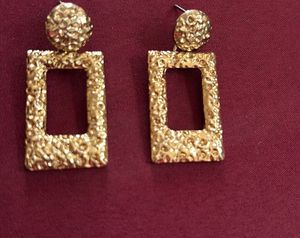 Textured Gold Tone Rectangle Earrings