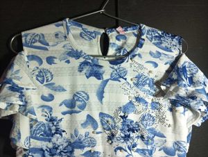 Blue Floral Embellished Blouse