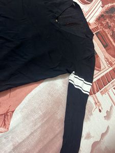 Black V-Neck Top with Striped Sleeves