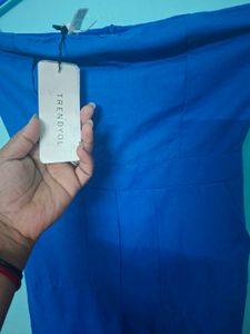 Blue Strapless Wide Leg Jumpsuit