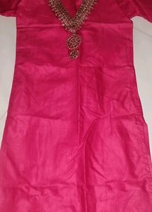 Vibrant Pink Kurta with Embellished Neckline