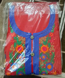 Embroidered unstitched Red Kurta Set