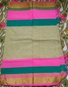 Beige Cotton Silk Saree