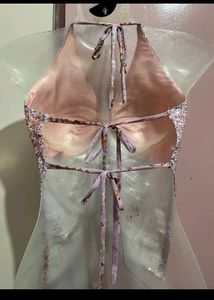 y2k backless party Sparkly Halter Neck Top