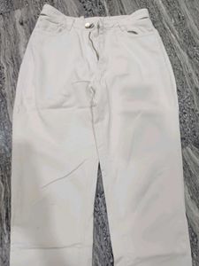 Cream Wide-Leg Jeans