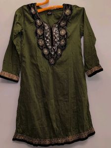 Extremely Elegant Olive Green Embellished Kurta