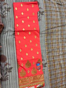 Orange Embroidered Dress Material