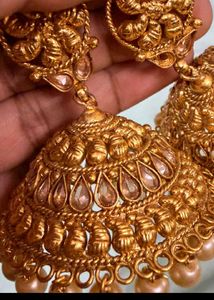 Stunning Gold Tone Jhumka Earrings