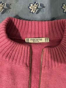 Pink Zip-Up Knit Cardigan