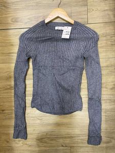 Grey Ribbed Long Sleeve Top