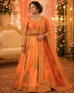 Stunning Orange Embroidered Lehenga Choli