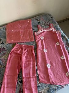 Pink Floral real mirror work Kurta Set