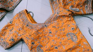 Dabka Embroidery Orange Lehenga Choli Set