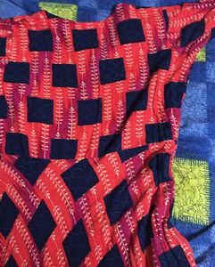 Stylish Red &amp; Blue Printed Ethnic Dress