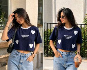 Navy Blue Heart Print T-Shirt