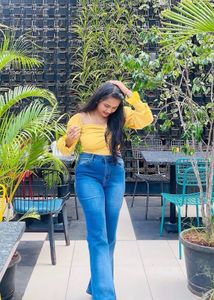 Chic Yellow Square Neck Smocked Top