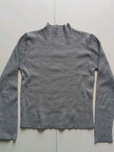 Gray Mock Neck Knit Sweater