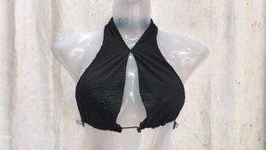 Black Textured Halterneck Bikini Top