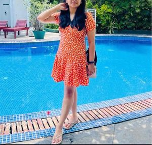 Charming Orange Floral Print Mini Dress