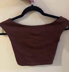 brown + red top combo