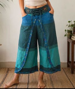Blue Boho Striped Dhoti style Palazzos