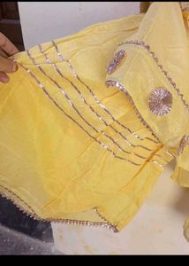 unstitched Elegant Yellow Kurta garara Set