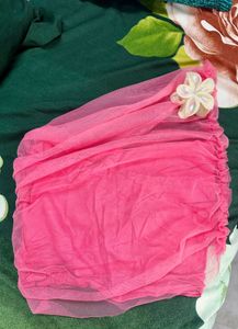 Pink one shoulder net top (XS)