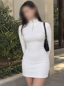 H&M Ribbed Knit Zip Collar Mini Dress