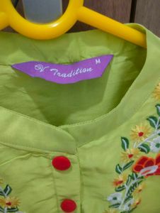 Floral Embroidered Lime Green Kurta set