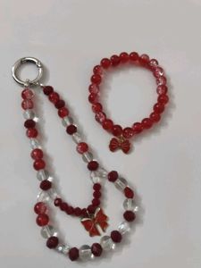 Red Bead Bracelet & Keychain Set