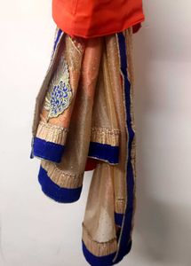 Elegant Heavy Peach Saree with Blue Border