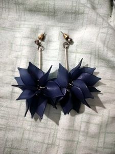 Dark Blue Floral Drop Earrings