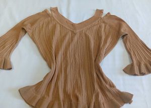 Brown Cold Shoulder Bell Sleeve Top