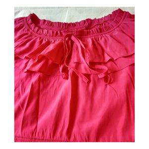 Red Ruffle Neck Blouse