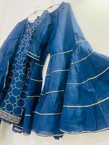 Navy Blue &amp; Gold Sharara Suit